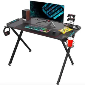 Eureka Ergonomic Black 44" Gaming Computer Desk w/ LED Lights, Cup Holder & Headphone Hook, X1-S