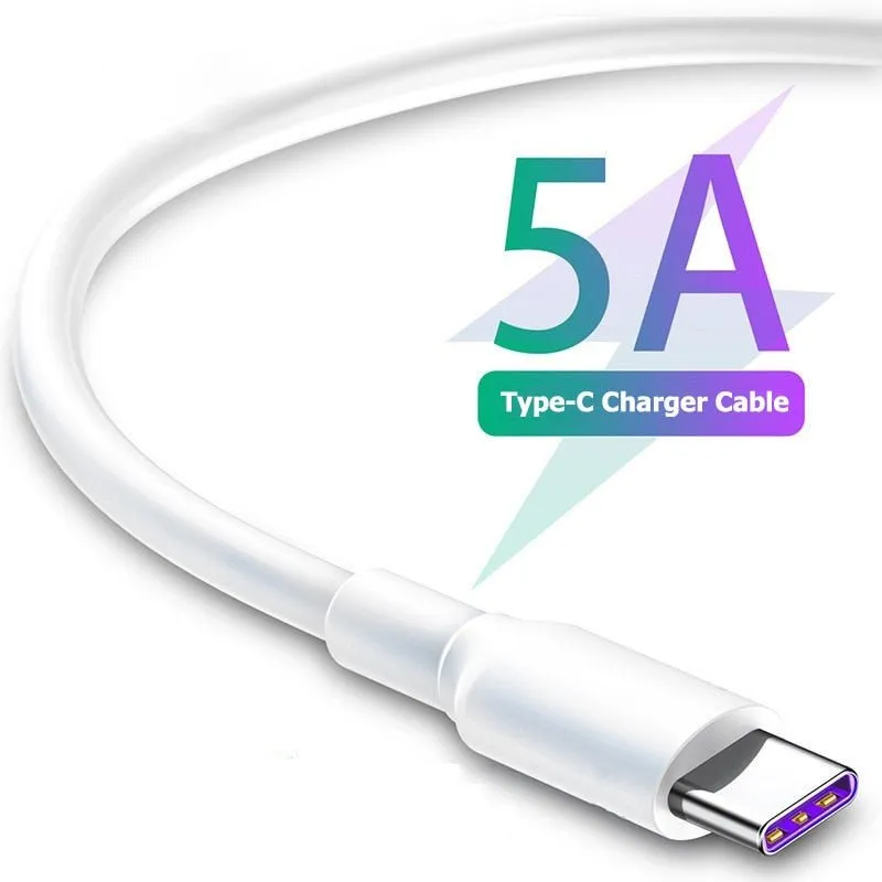 Fast Charge 5A USB Type C Cable For Samsung S20 S9 S8 Xiaomi Huawei P30 Pro Mobile Phone Charging Wire White Blcak Cable