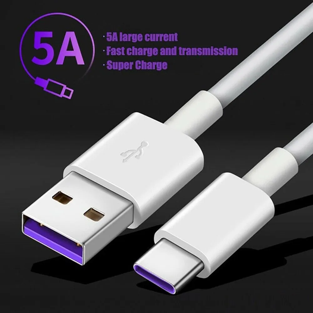 Fast Charge 5A USB Type C Cable For Samsung S20 S9 S8 Xiaomi Huawei P30 Pro Mobile Phone Charging Wire White Blcak Cable