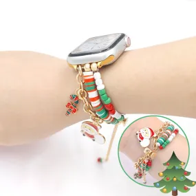 Festive Merry Charms Beaded Steel Bracelet Band For Apple Watch