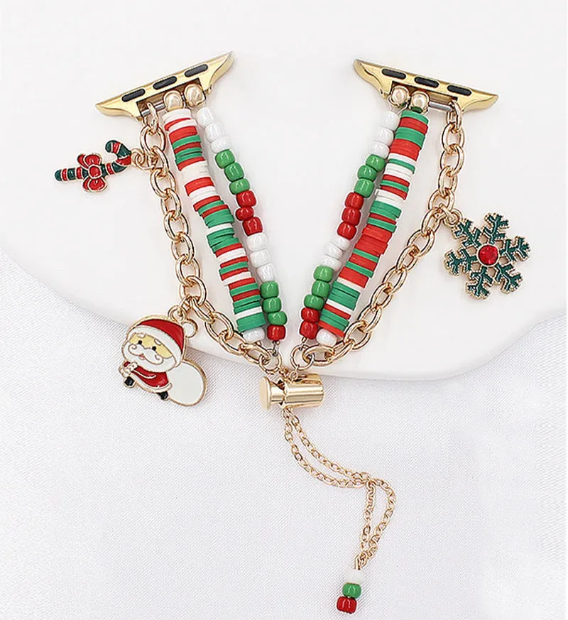 Festive Merry Charms Beaded Steel Bracelet Band For Apple Watch