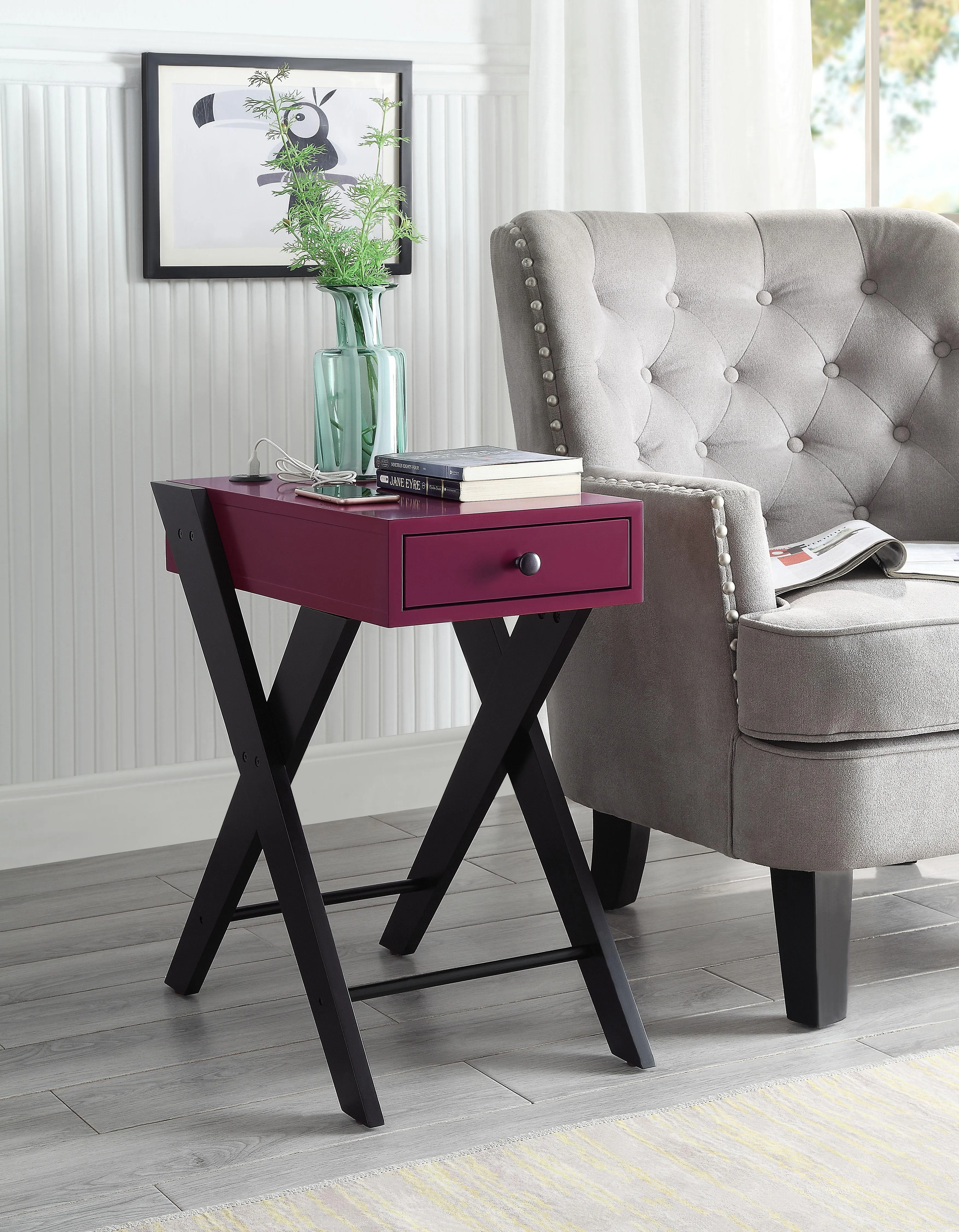 Fierce Burgundy & Black Side Table (USB Charging Dock)