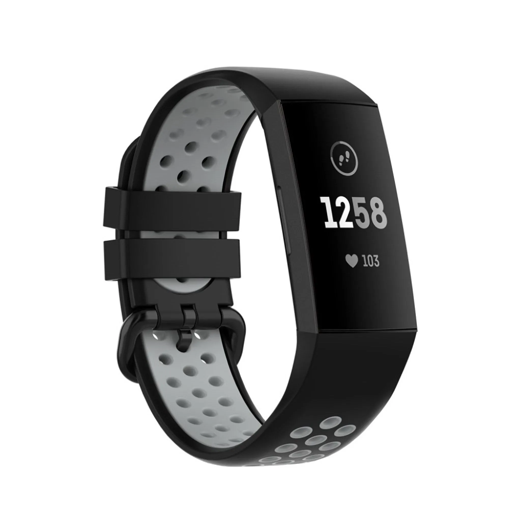 Fitbit Charge 3 / 4 bi-color silicone watch band - Black / Grey