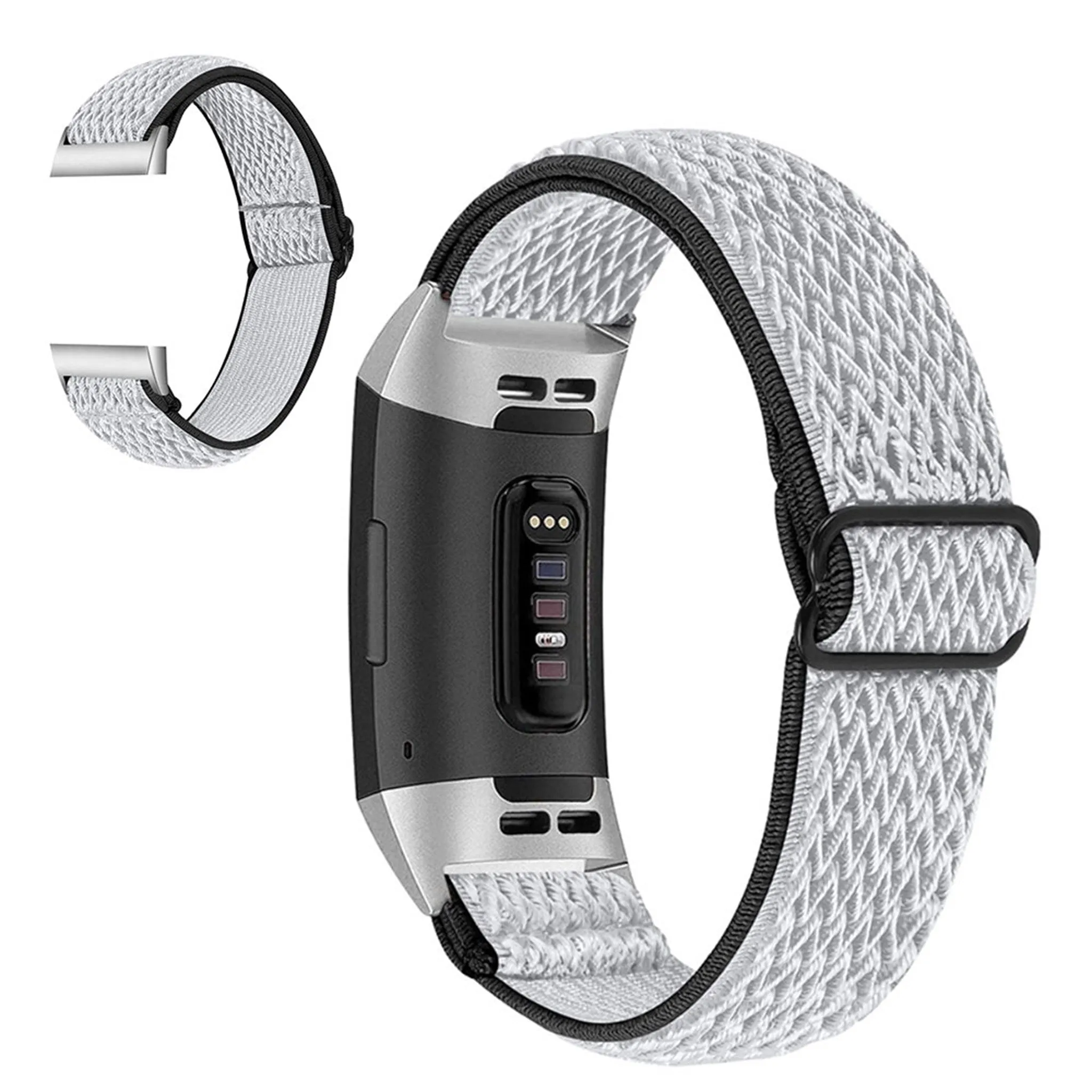 Fitbit Charge 3 nylon sports style watch strap - Black / White