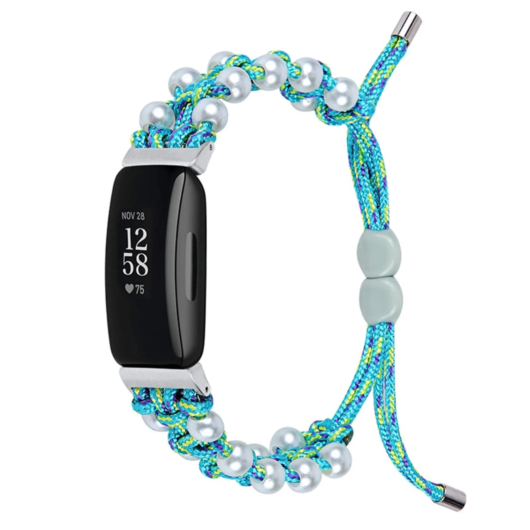 Fitbit Inspire 2 nylon adorned bead style watch strap - Blue