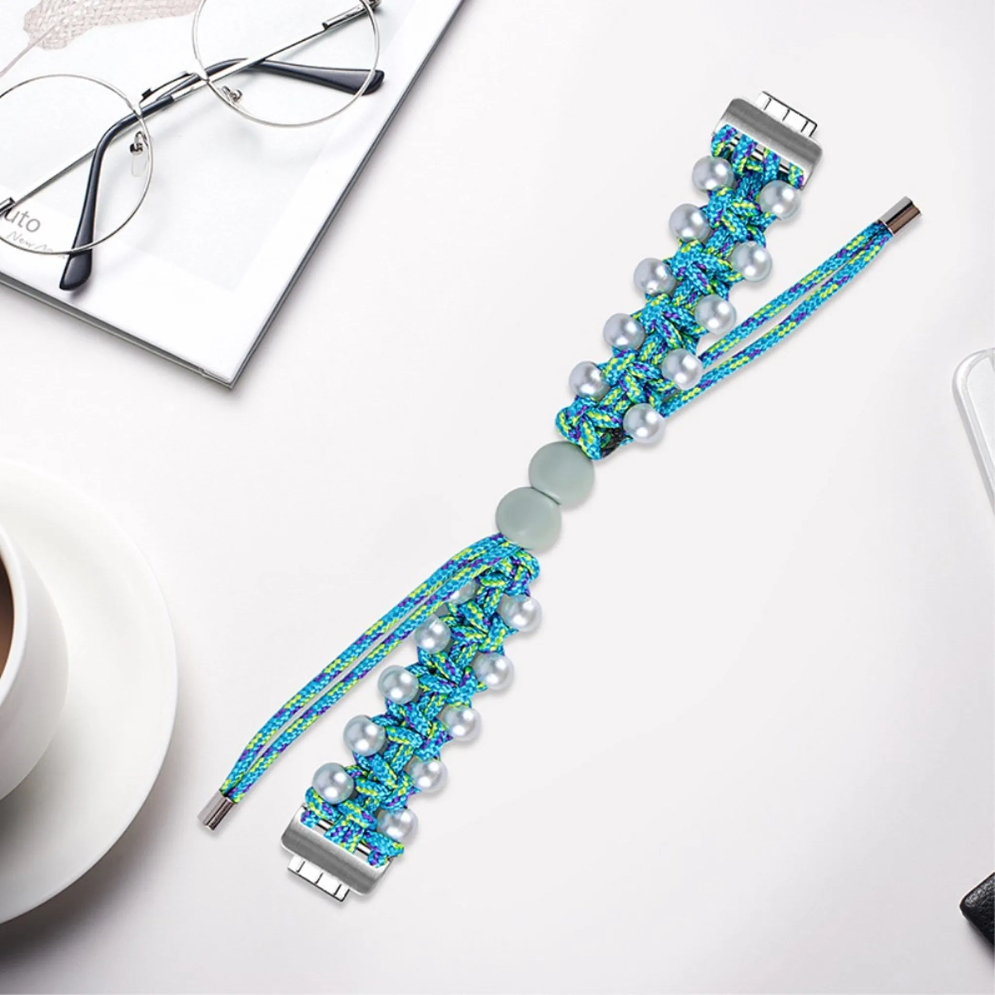 Fitbit Inspire 2 nylon adorned bead style watch strap - Blue