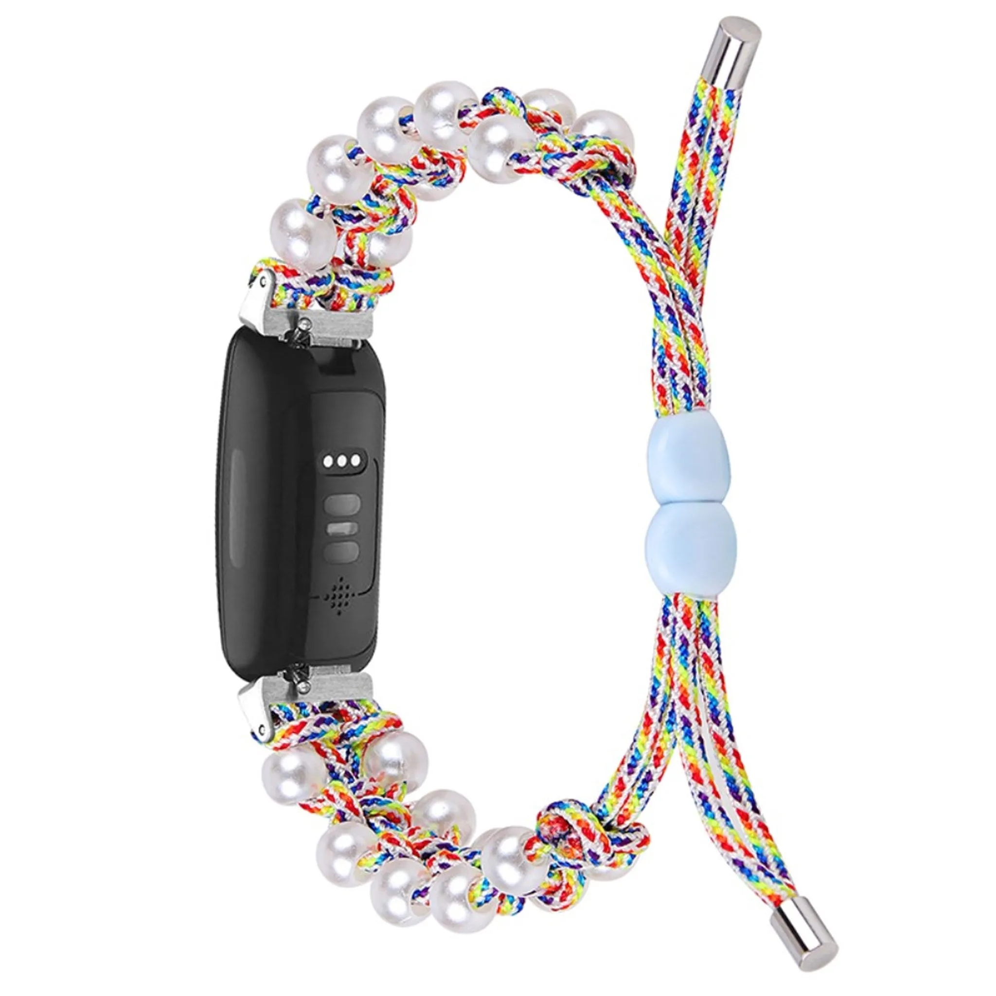 Fitbit Inspire 2 nylon adorned bead style watch strap - Rainbow