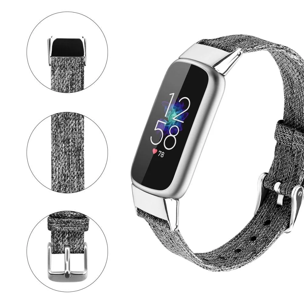 Fitbit Luxe canvas style watch strap - Black / Grey / Size: L