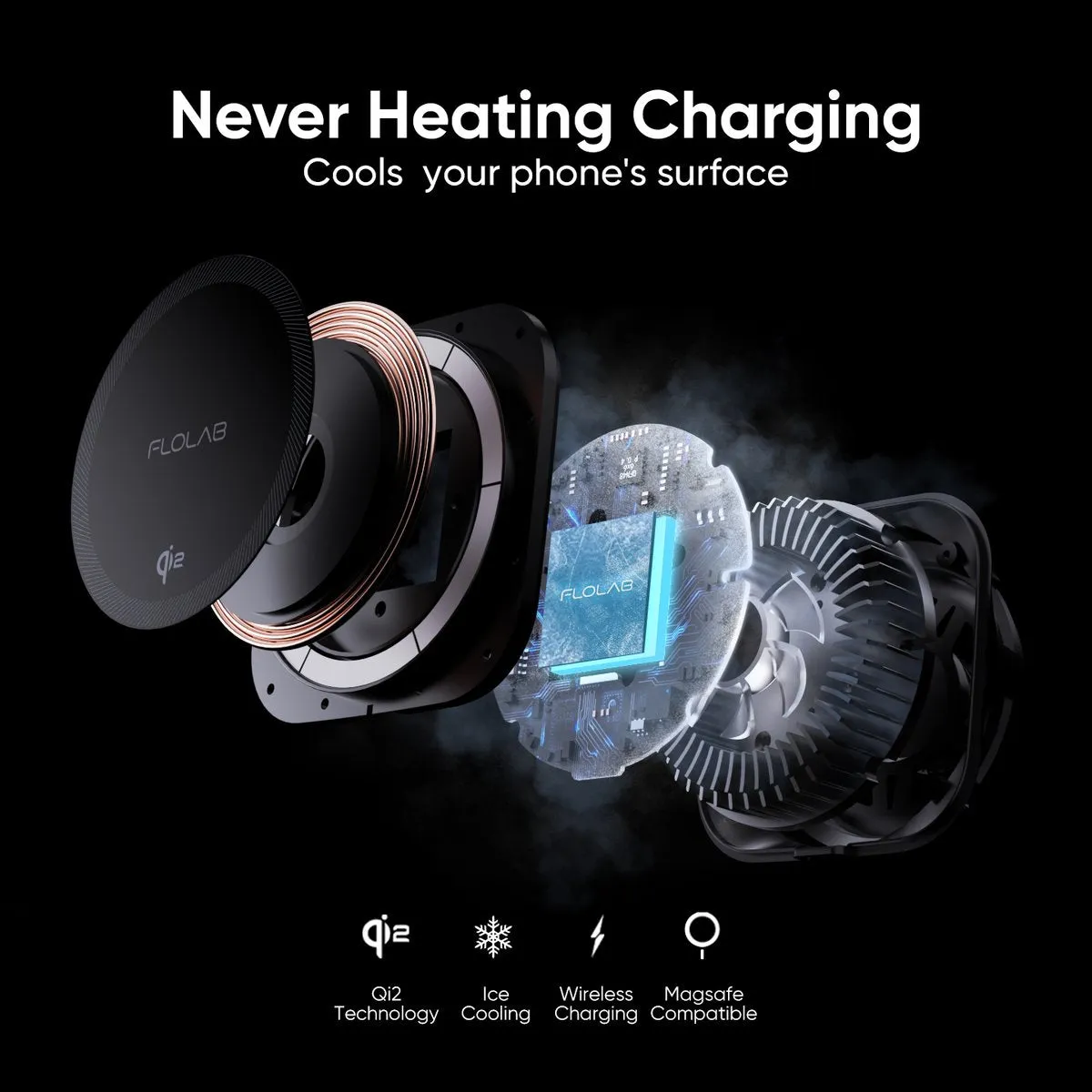 FLOLAB MagFLO Qi2 15W Best Wireless Car Charger With Cooling, 30W Car Charger - Fast Charging