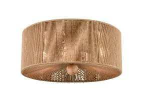 Flush Mount Fixture - Brushed Nickel - Brown Rope Shade - 13in. Diameter - E26 Medium Base