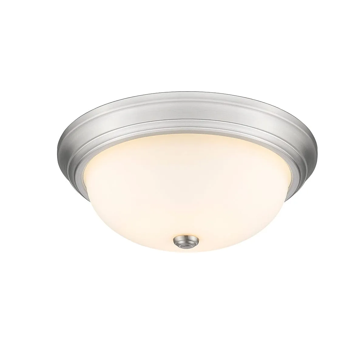 Flush Mount Fixture - Brushed Nickel - Etched White Glass - 15in. Diameter - E26 Medium Base