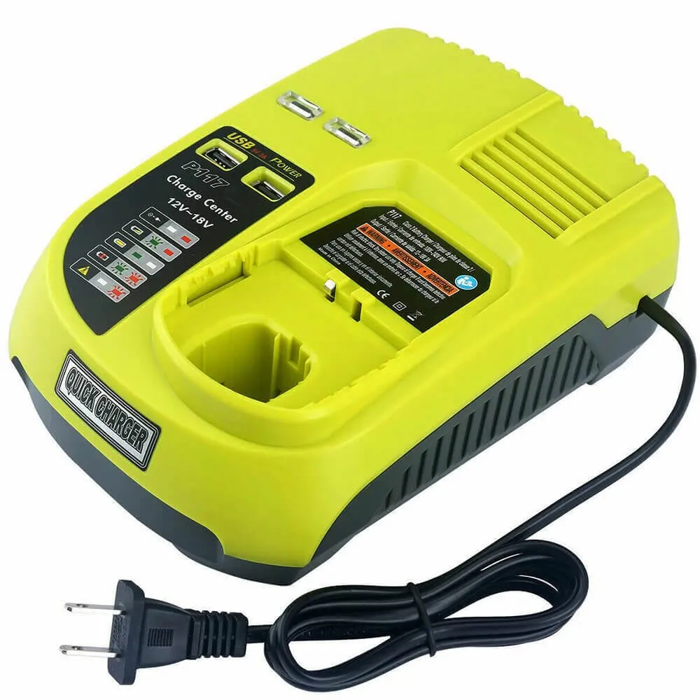 For Ryobi 18V Battery Charger P117 | Dual Chemistry IntelliPort Charger For 18V-12V Li-ion & Ni-cad Ni-Mh Battery