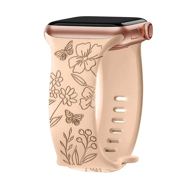 French Romance Floral Engraved Silicone Band for Apple Watch - Pink