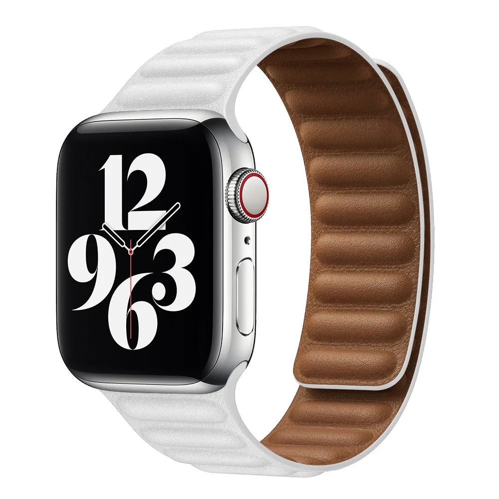 Full Grain Leather Magnetic Band Compatible With Apple Watch Band for 38MM 40MM 41MM-White