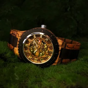 Gdansk - Hollow Face Ebony & Zebrawood Mechanical Watch