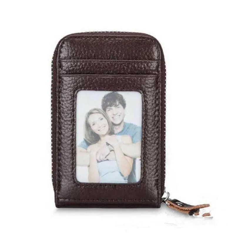 Genuine Leather Multi Card Holder with Rfid Blocking Zip Closure