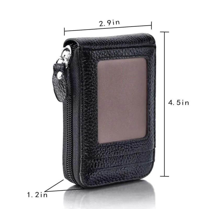 Genuine Leather Multi Card Holder with Rfid Blocking Zip Closure