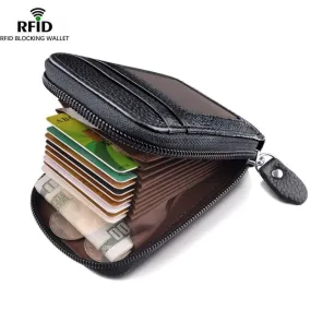 Genuine Leather Multi Card Holder with Rfid Blocking Zip Closure