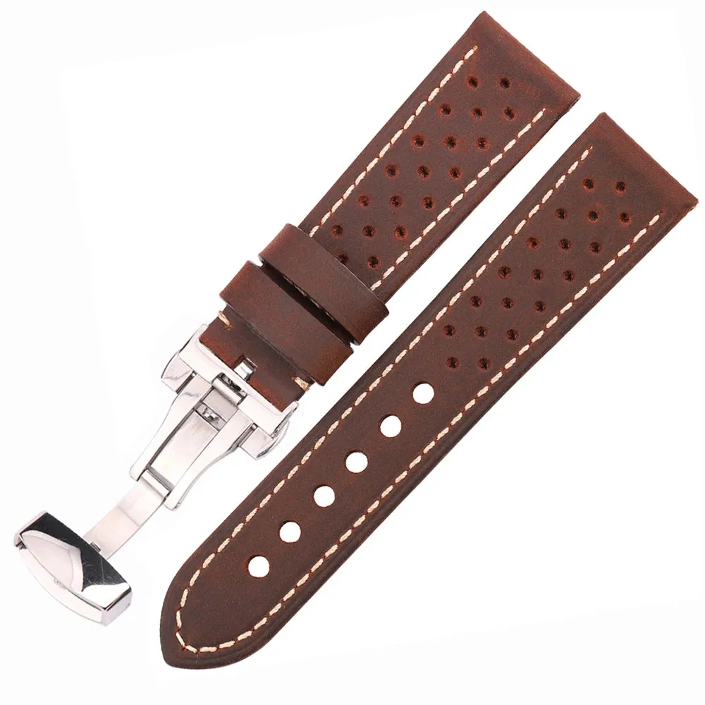 Genuine Leather Watch Band for Samsung Galaxy Watch 3 4 Cowhide Vintage Watchband Deployment Clasp 20mm 22mm 24mm *COMES WITH A FREE GIFT