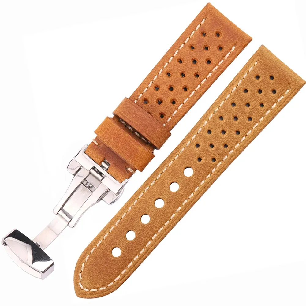 Genuine Leather Watch Band for Samsung Galaxy Watch 3 4 Cowhide Vintage Watchband Deployment Clasp 20mm 22mm 24mm *COMES WITH A FREE GIFT