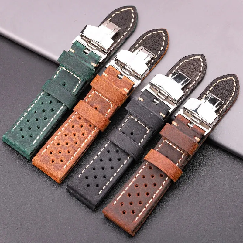 Genuine Leather Watch Band for Samsung Galaxy Watch 3 4 Cowhide Vintage Watchband Deployment Clasp 20mm 22mm 24mm *COMES WITH A FREE GIFT