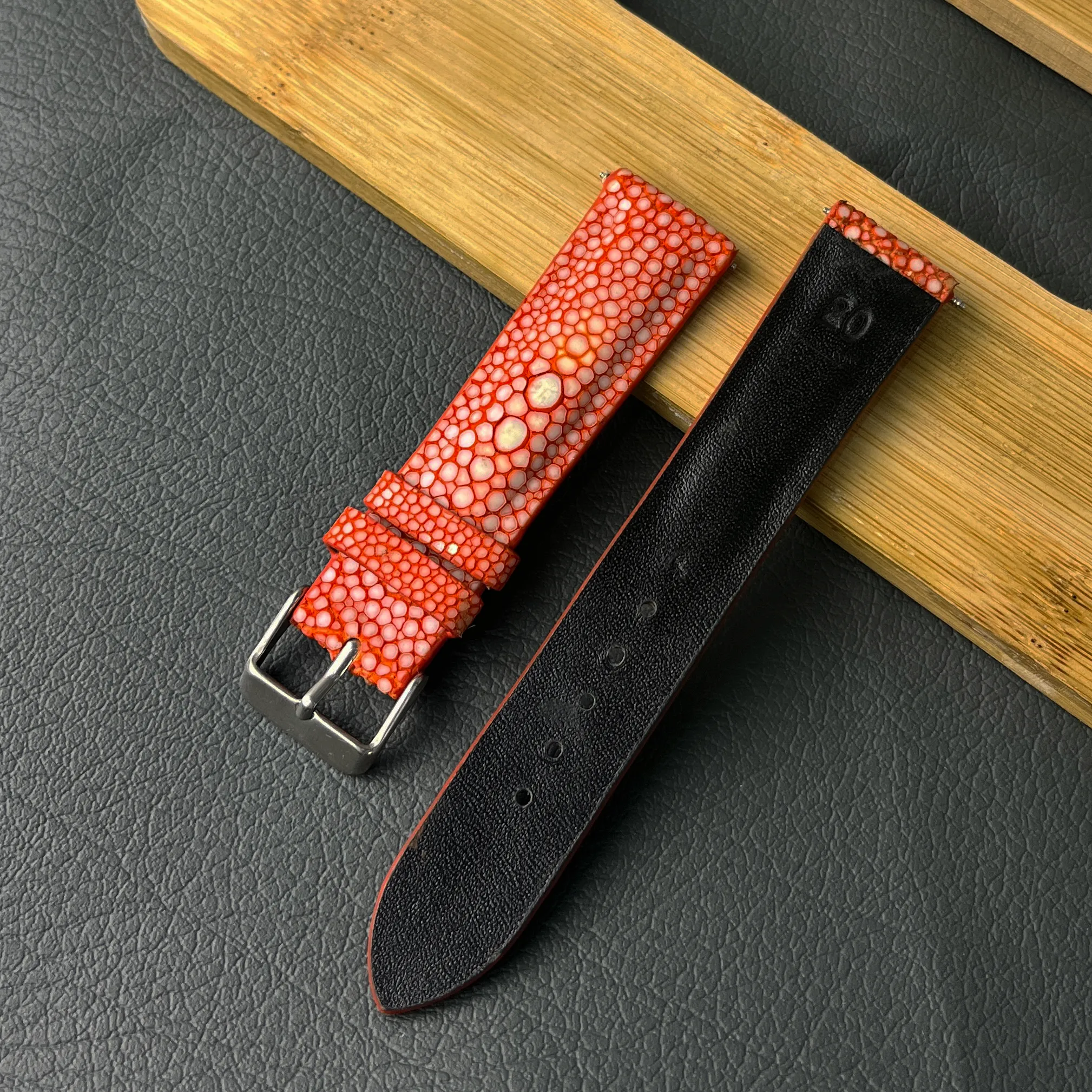 Genuine Orange Pearl Stingray Leather Watch Band