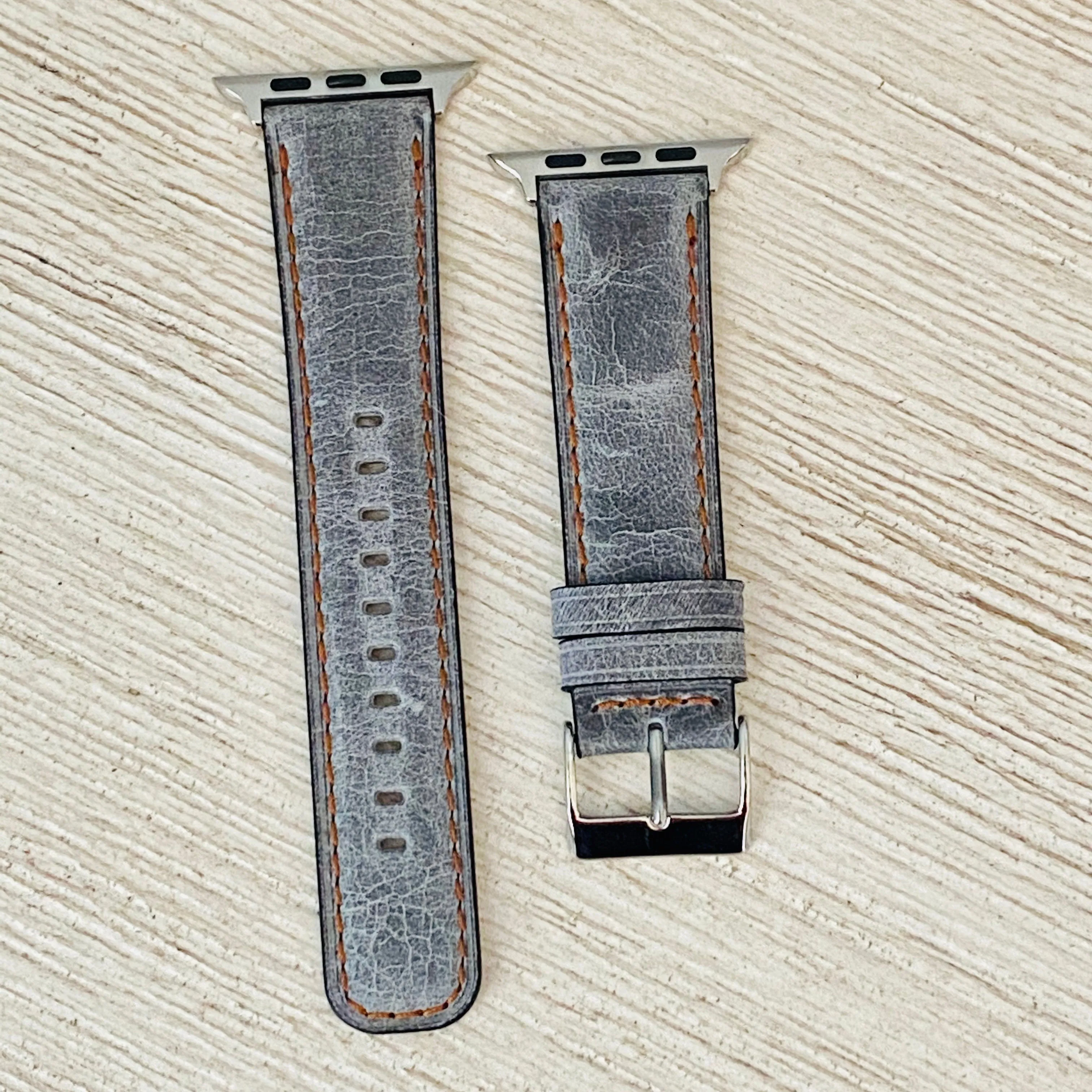 Gray Crackle Rugged Leather Band For Apple Watch