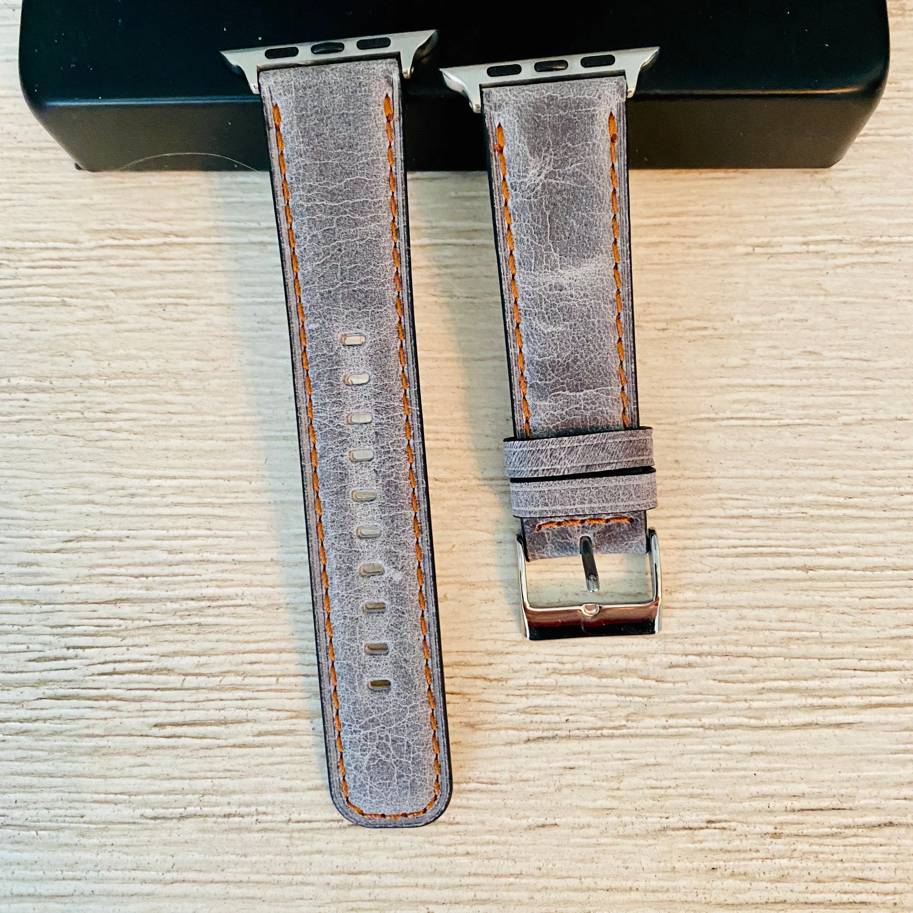 Gray Crackle Rugged Leather Band For Apple Watch