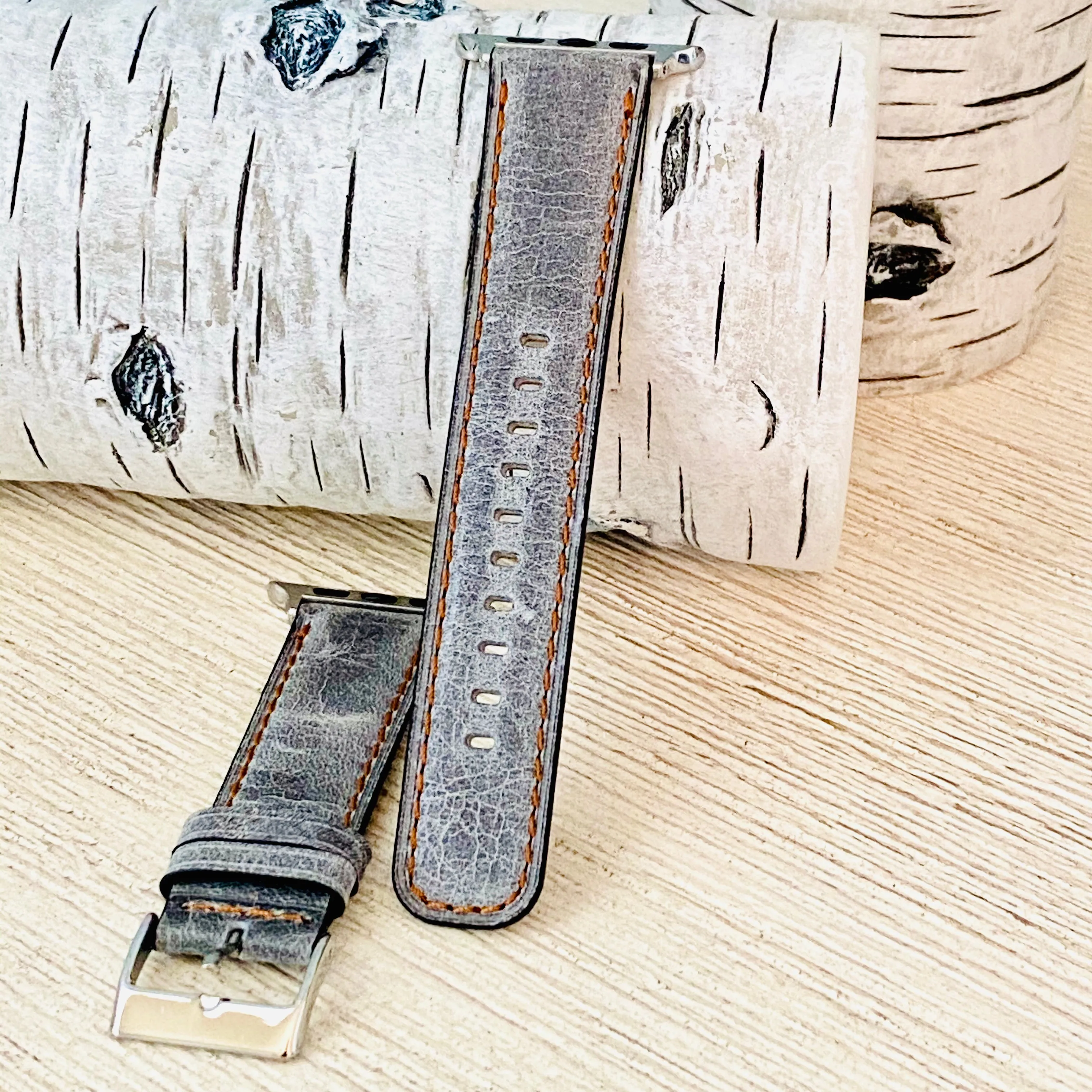 Gray Crackle Rugged Leather Band For Apple Watch