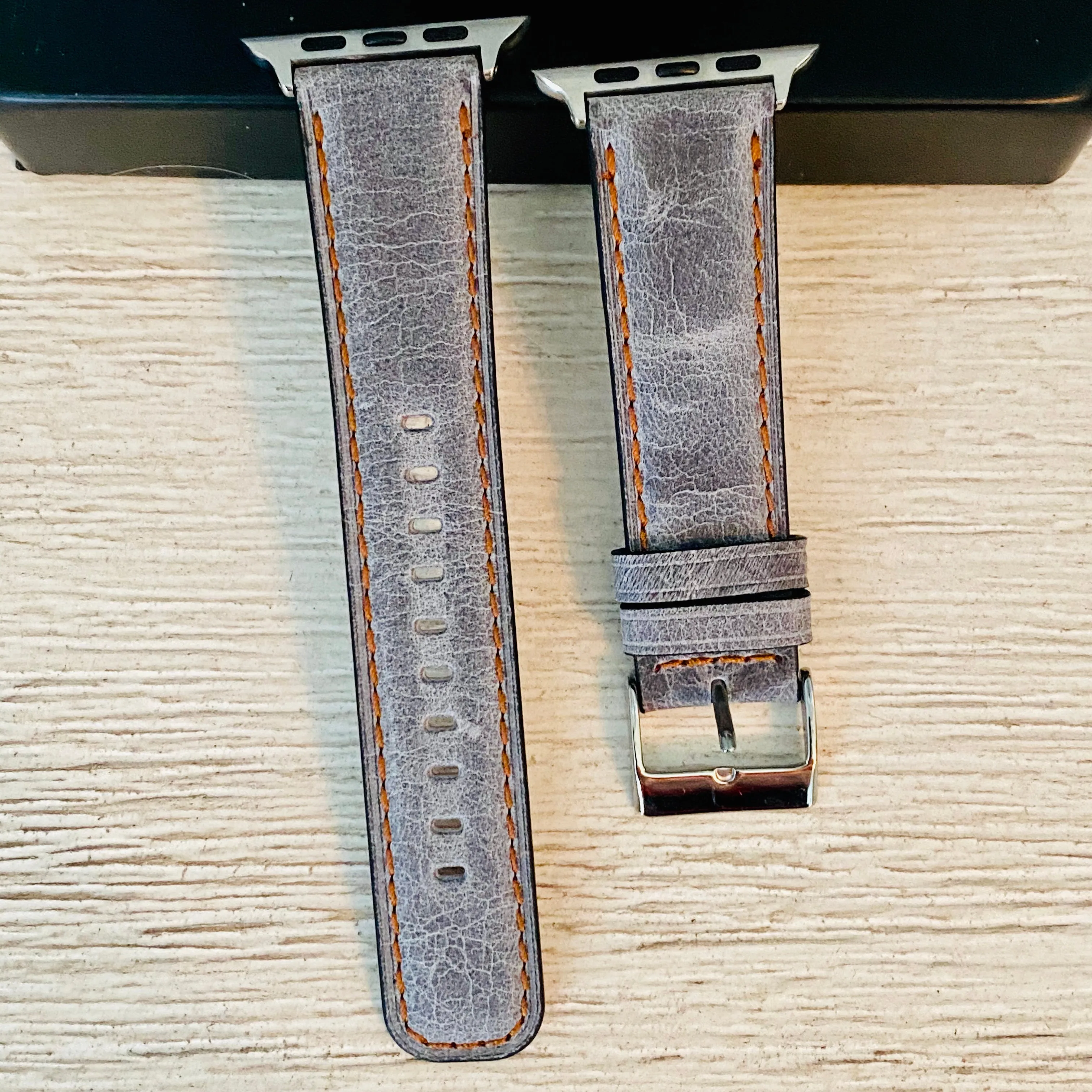 Gray Crackle Rugged Leather Band For Apple Watch