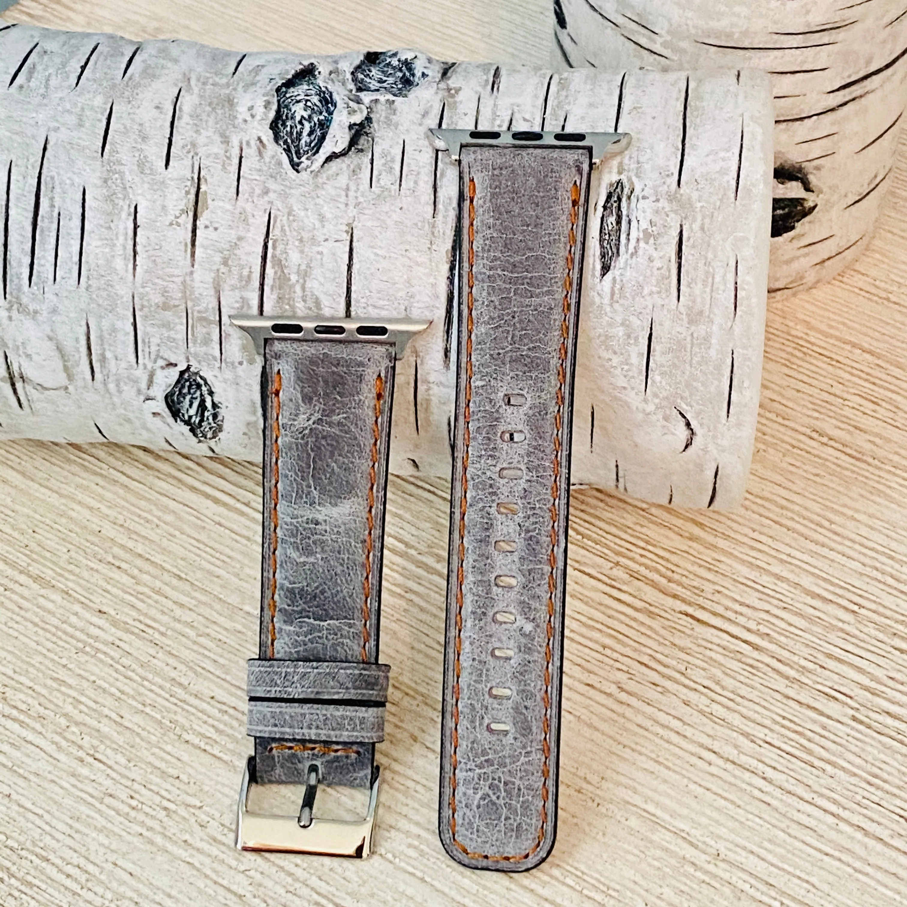 Gray Crackle Rugged Leather Band For Apple Watch