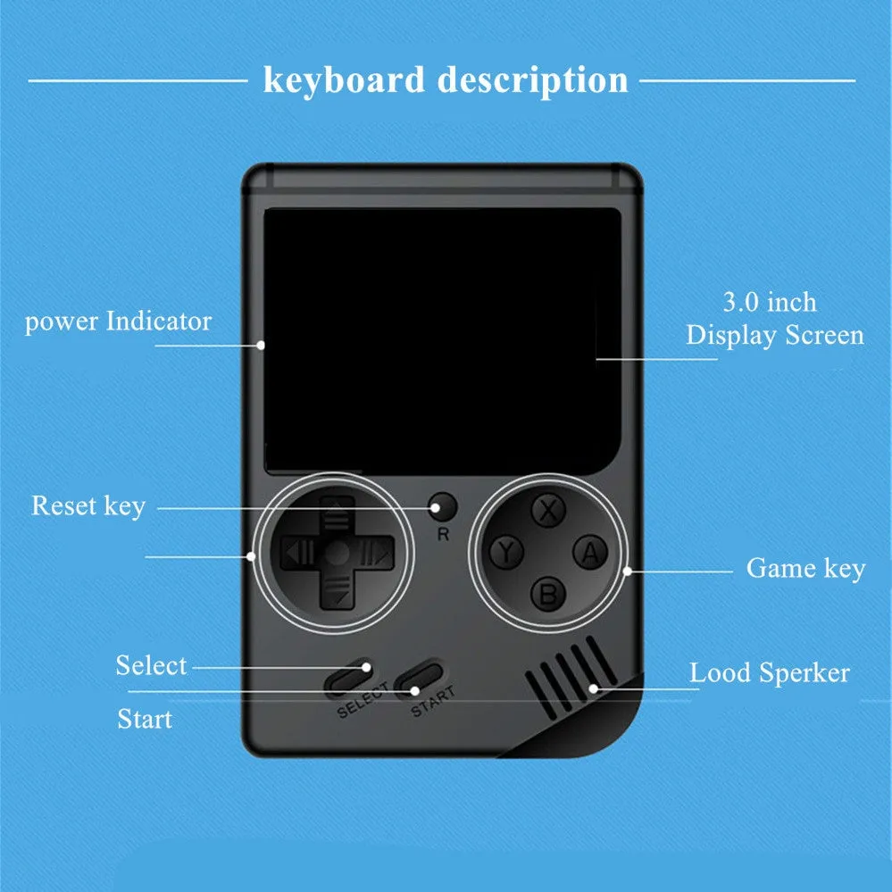 Handheld 400 Retro Games in 1 Mini Game Box Console Clear Black