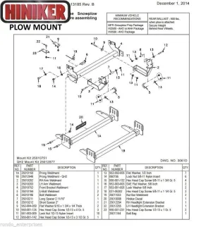 Hiniker Snowplow Mount - Quick Hitch 1 (QH1), 1994-2002 Dodge RAM 4x4 2500-3500 & 1994-2001 Dodge RAM 1500, 25010751