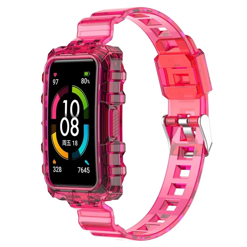 Huawei Band 7 / Honor Band 6 transparent watch strap with cover - Transparent Rose