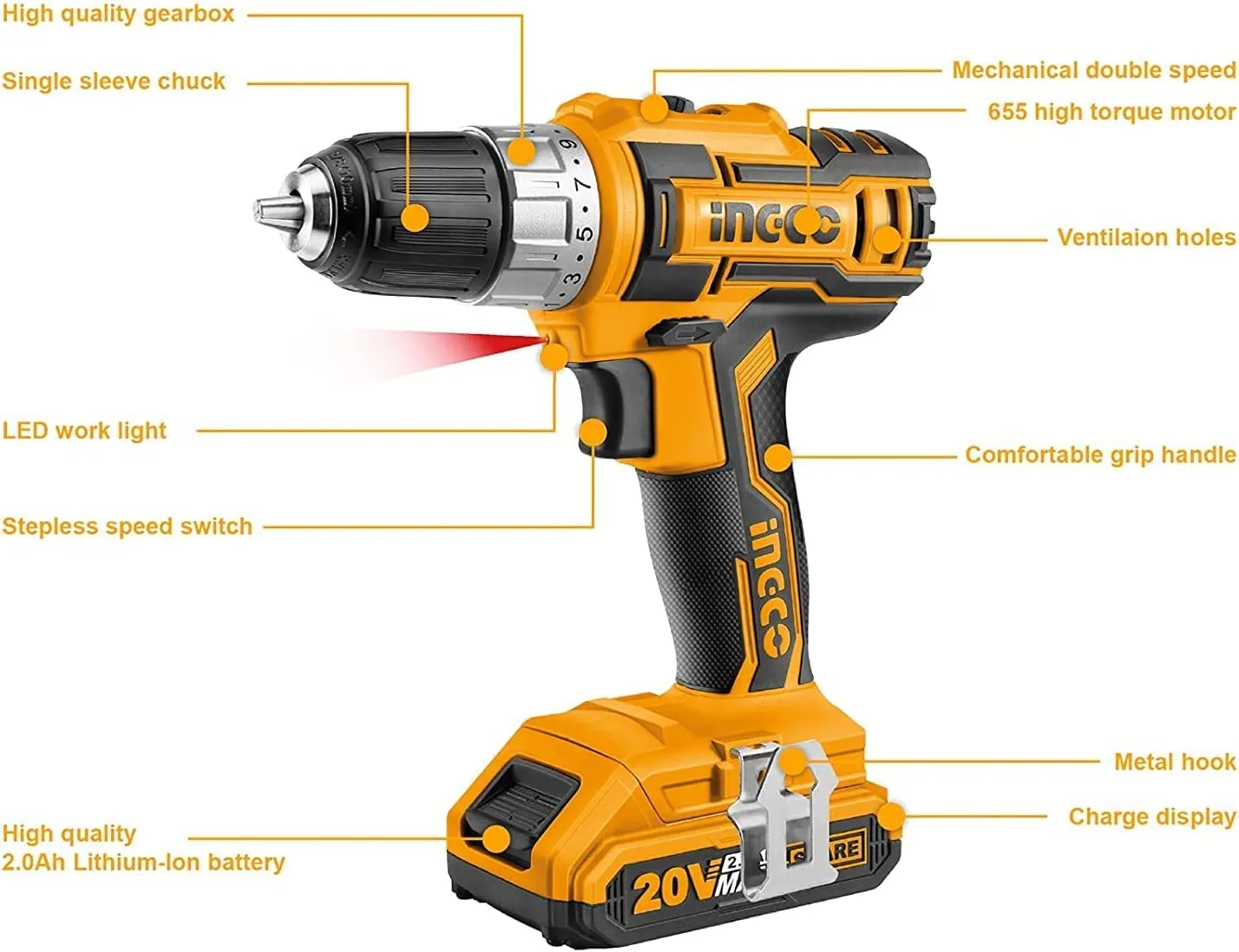 INGCO CORDLESS DRILLS 20V CDLI2002