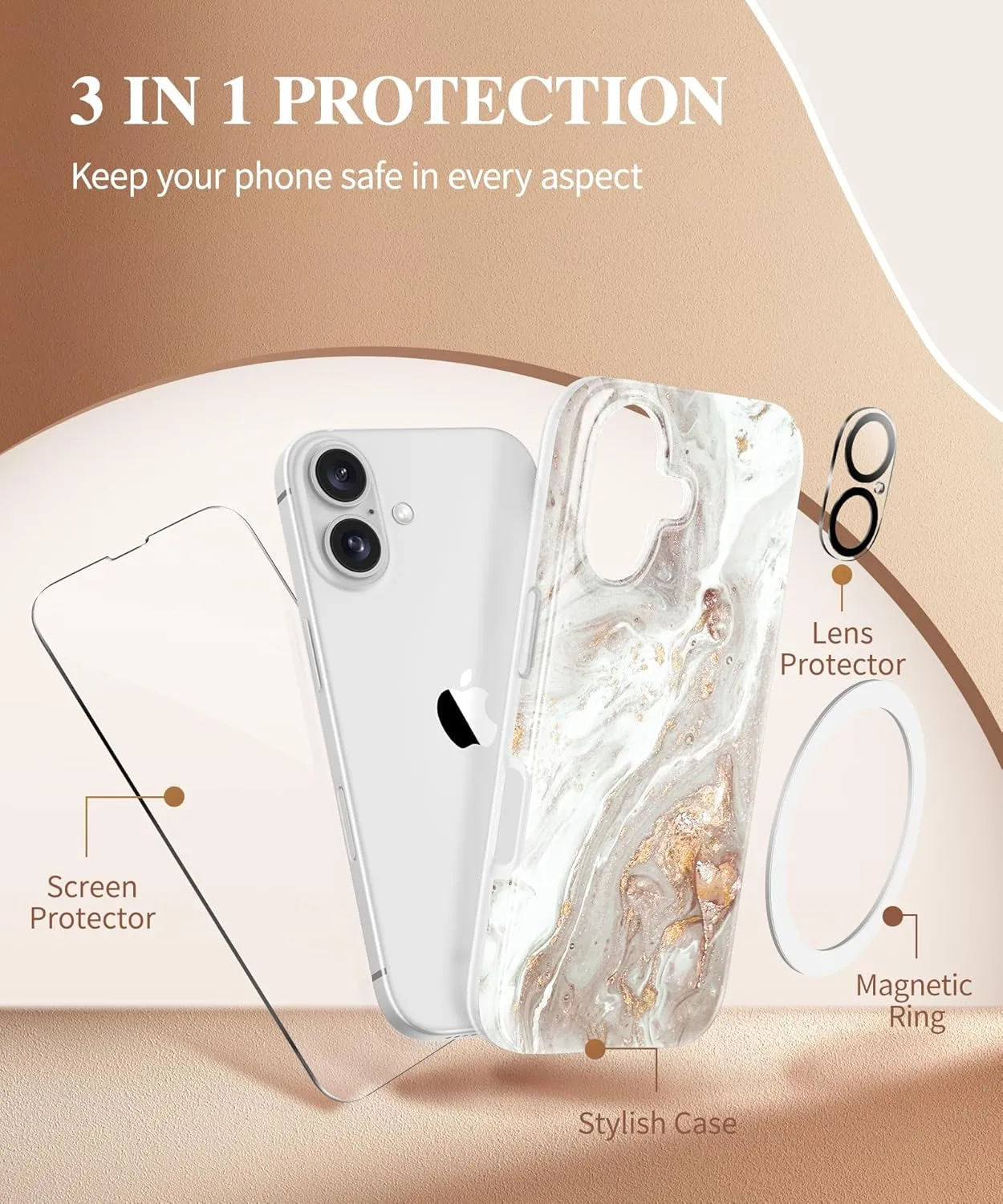 iPhone 16 Case Screen Protector & Camera Lens Protector Slim TPU Shockproof Bumper Protective Phone Case