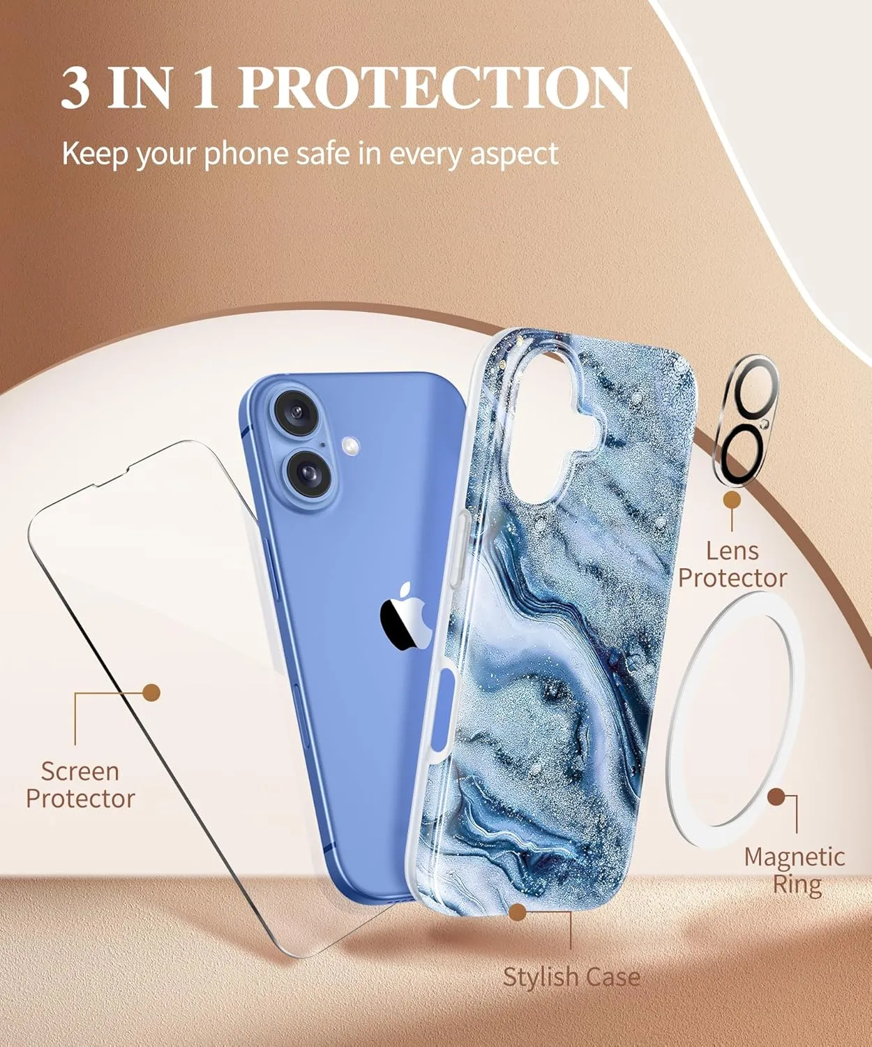 iPhone 16 Case Screen Protector & Camera Lens Protector Slim TPU Shockproof Bumper Protective Phone Case