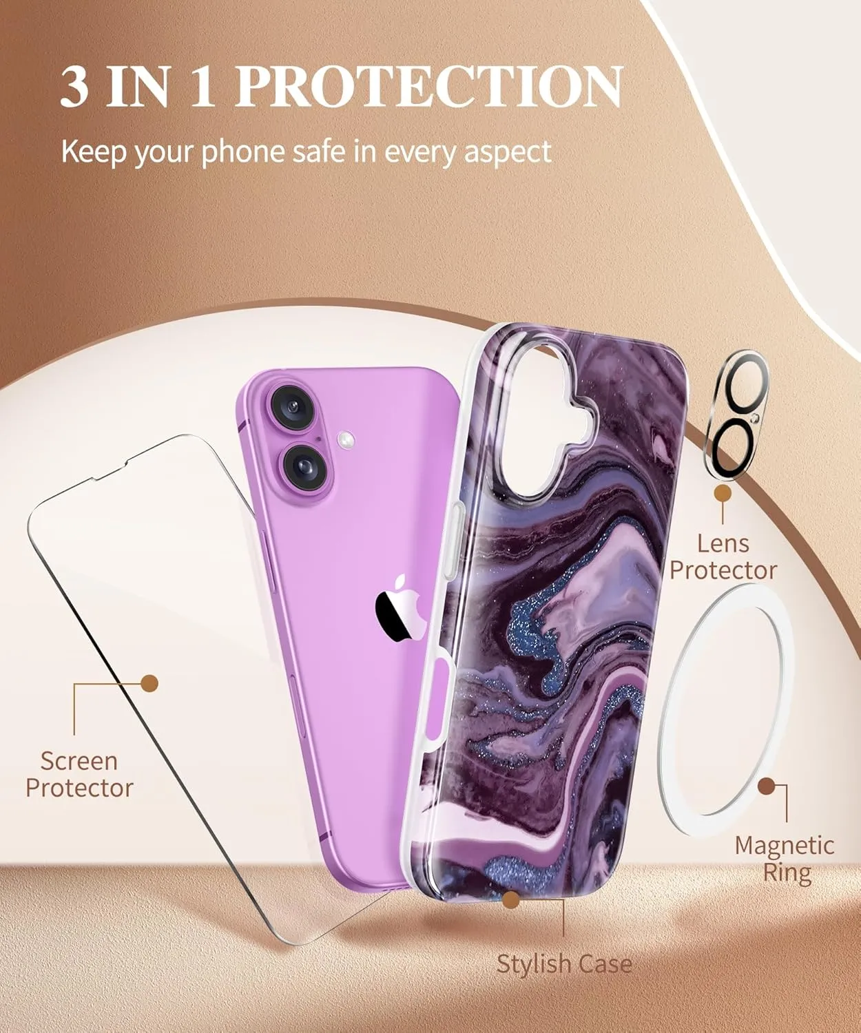 iPhone 16 Case Screen Protector & Camera Lens Protector Slim TPU Shockproof Bumper Protective Phone Case