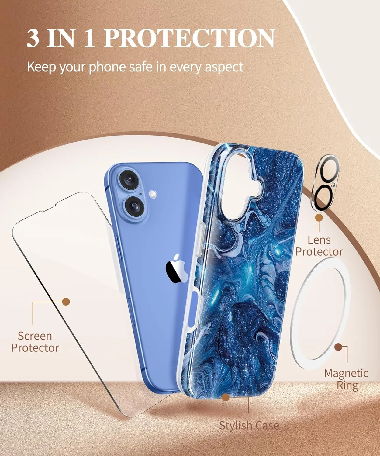 iPhone 16 Case Screen Protector & Camera Lens Protector Slim TPU Shockproof Bumper Protective Phone Case