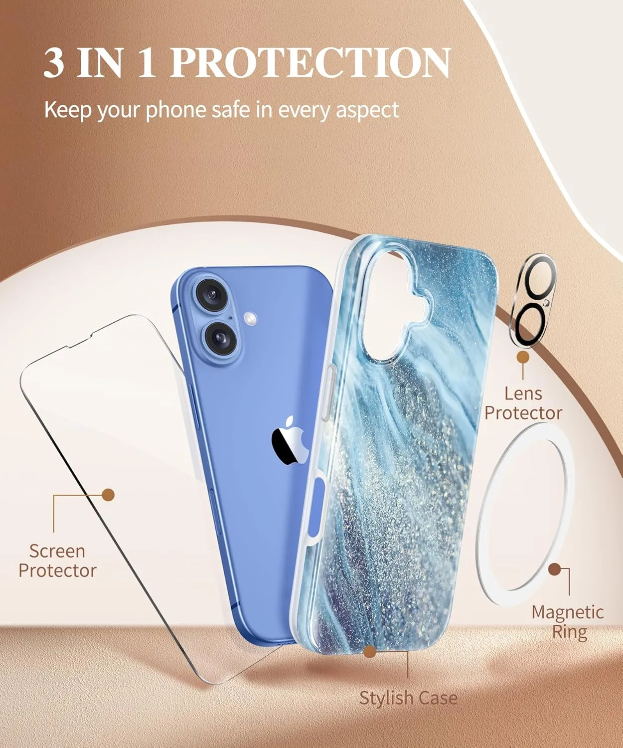 iPhone 16 Case Screen Protector & Camera Lens Protector Slim TPU Shockproof Bumper Protective Phone Case