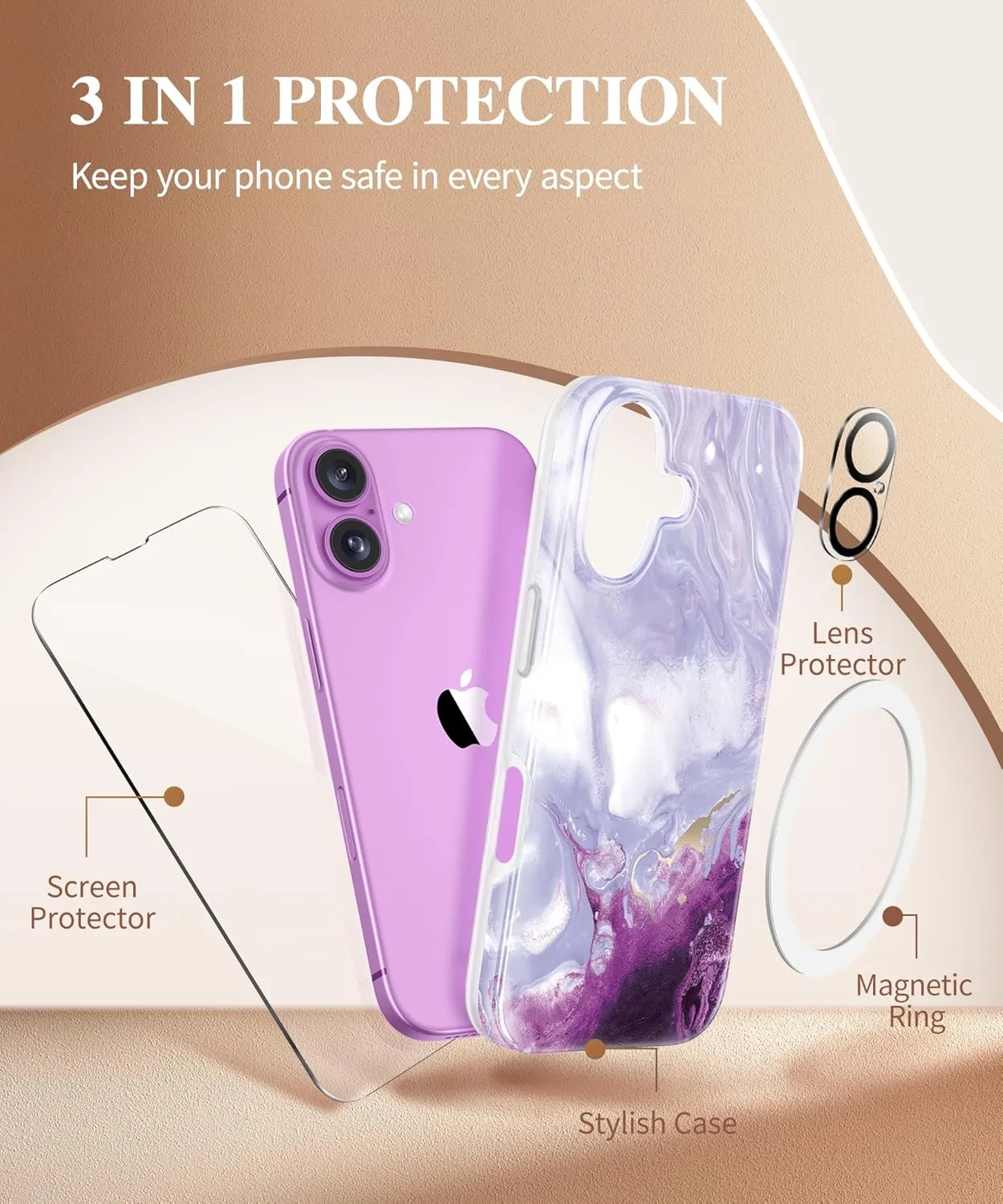 iPhone 16 Case Screen Protector & Camera Lens Protector Slim TPU Shockproof Bumper Protective Phone Case