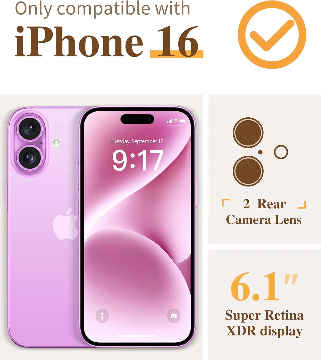 iPhone 16 Case Screen Protector & Camera Lens Protector Slim TPU Shockproof Bumper Protective Phone Case