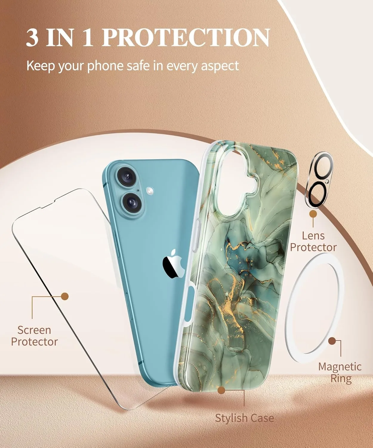 iPhone 16 Case Screen Protector & Camera Lens Protector Slim TPU Shockproof Bumper Protective Phone Case