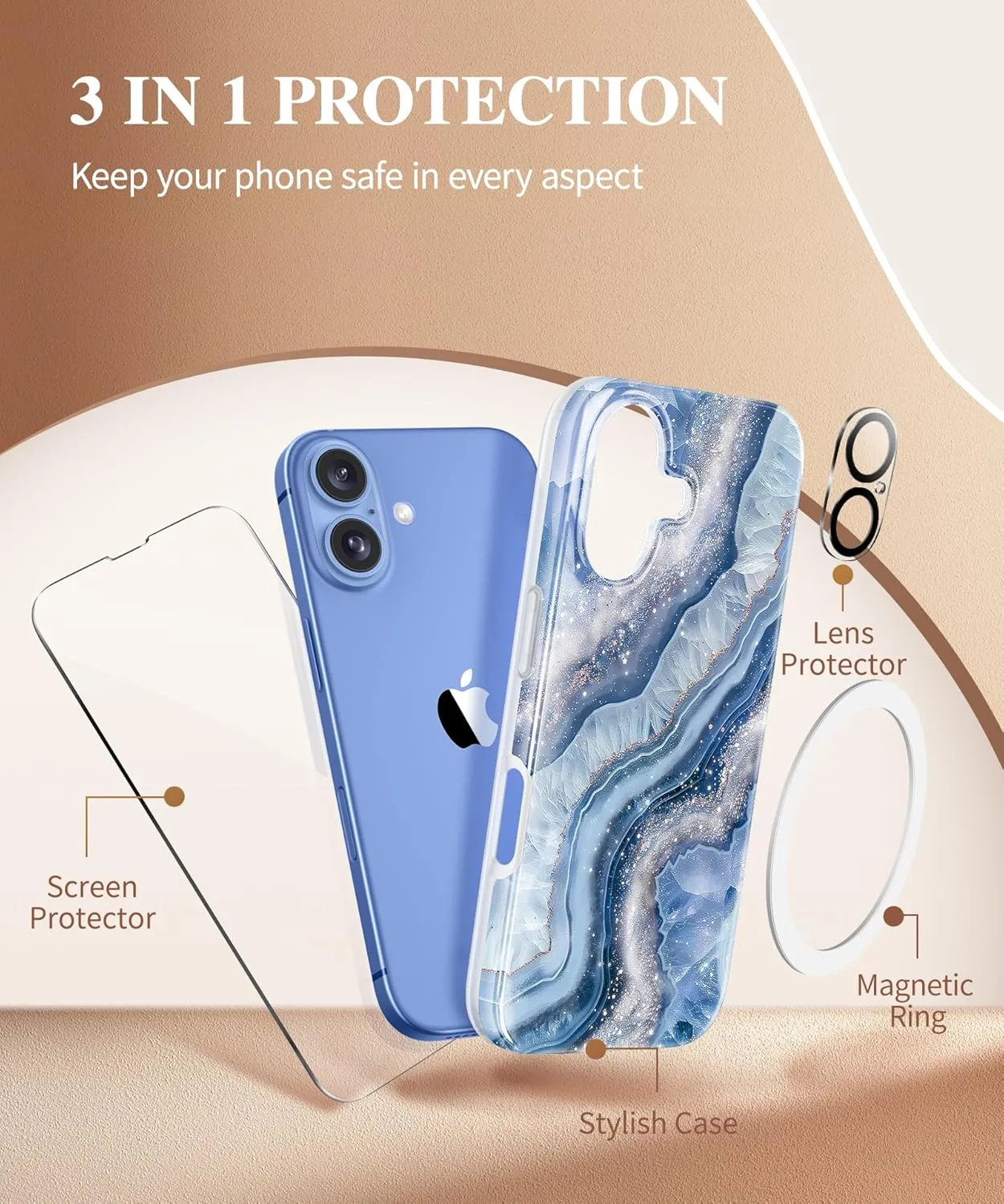 iPhone 16 Case Screen Protector & Camera Lens Protector Slim TPU Shockproof Bumper Protective Phone Case