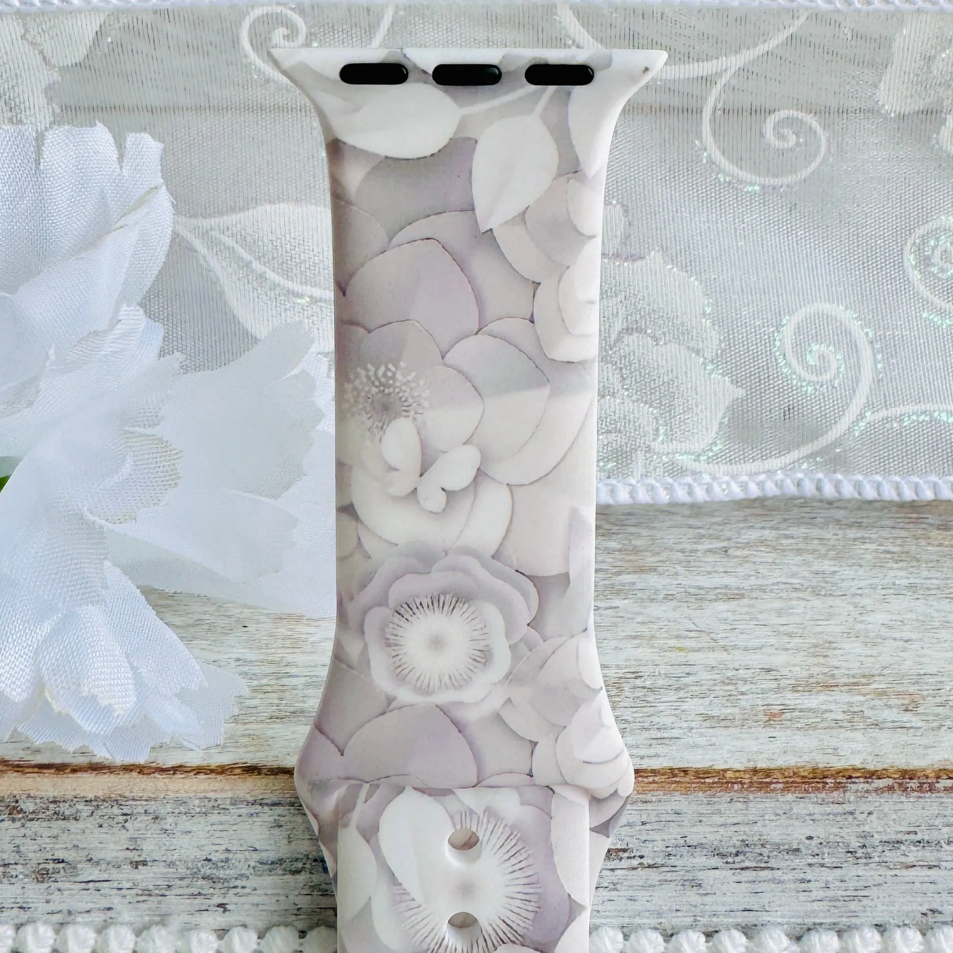 Ivory Blooms Print Silicone Band For Apple Watch