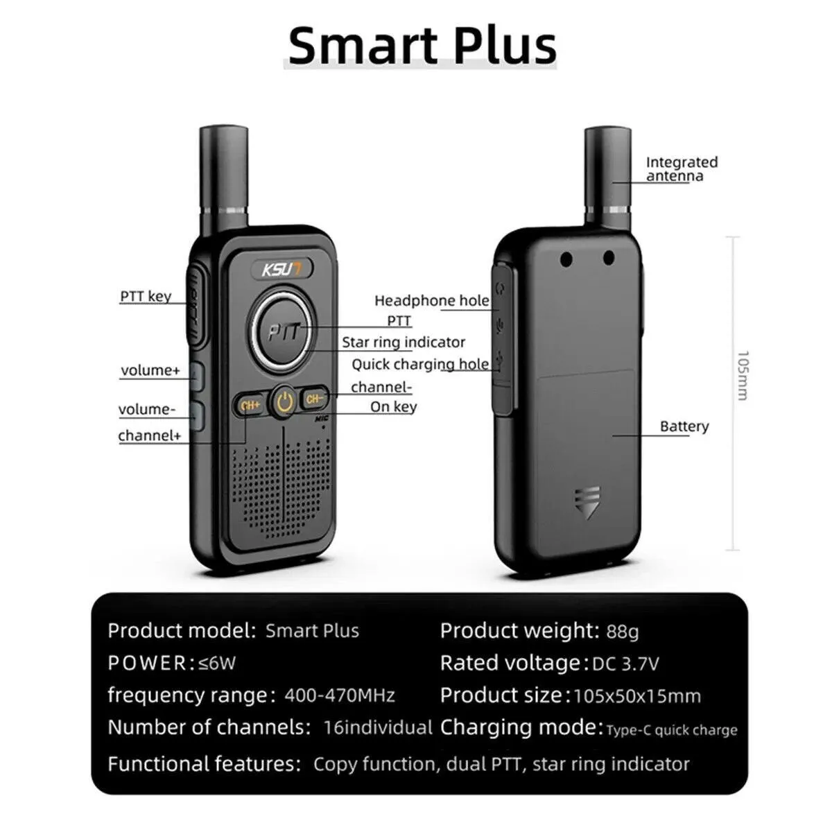 KSUT LTPLUS Walkie Talkie 2 Pieces Two Way Radio Portable UHF Scanner Radio Station For Children Walkie Talkie Mini Slim