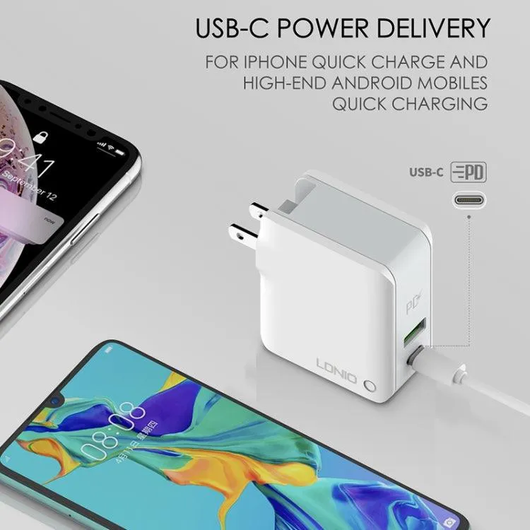 LDNIO A4403C 30W PD Fast Travel Charger with Foldable Plug & 1m USB-C Cable, AU Plug