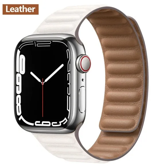 Leather Link For Apple watch band 44mm 40mm 41mm 45mm 42mm 38mm original Magnetic Loop bracelet iWatch series 3 5 4 SE 6 7 strap