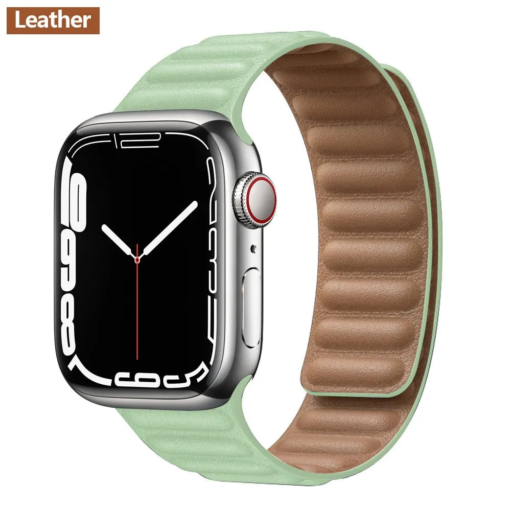 Leather Link For Apple watch band 44mm 40mm 41mm 45mm 42mm 38mm original Magnetic Loop bracelet iWatch series 3 5 4 SE 6 7 strap