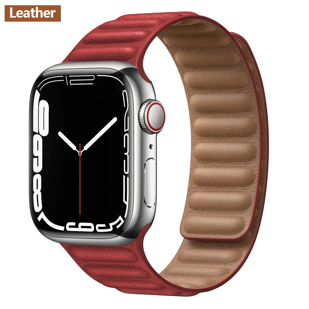 Leather Link For Apple watch band 44mm 40mm 41mm 45mm 42mm 38mm original Magnetic Loop bracelet iWatch series 3 5 4 SE 6 7 strap